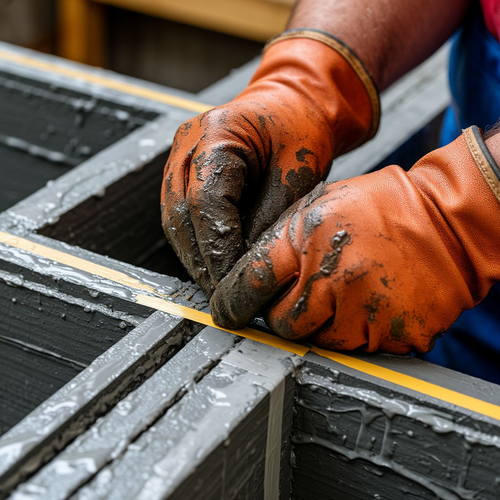 Applying waterproofing tape to deck beams