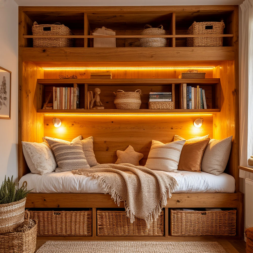 Built-in drawers under loft bed