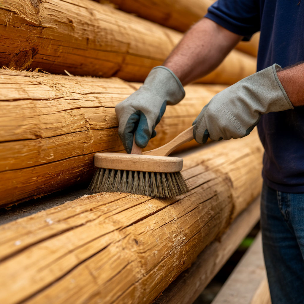 Cleaning log gaps before chinking
