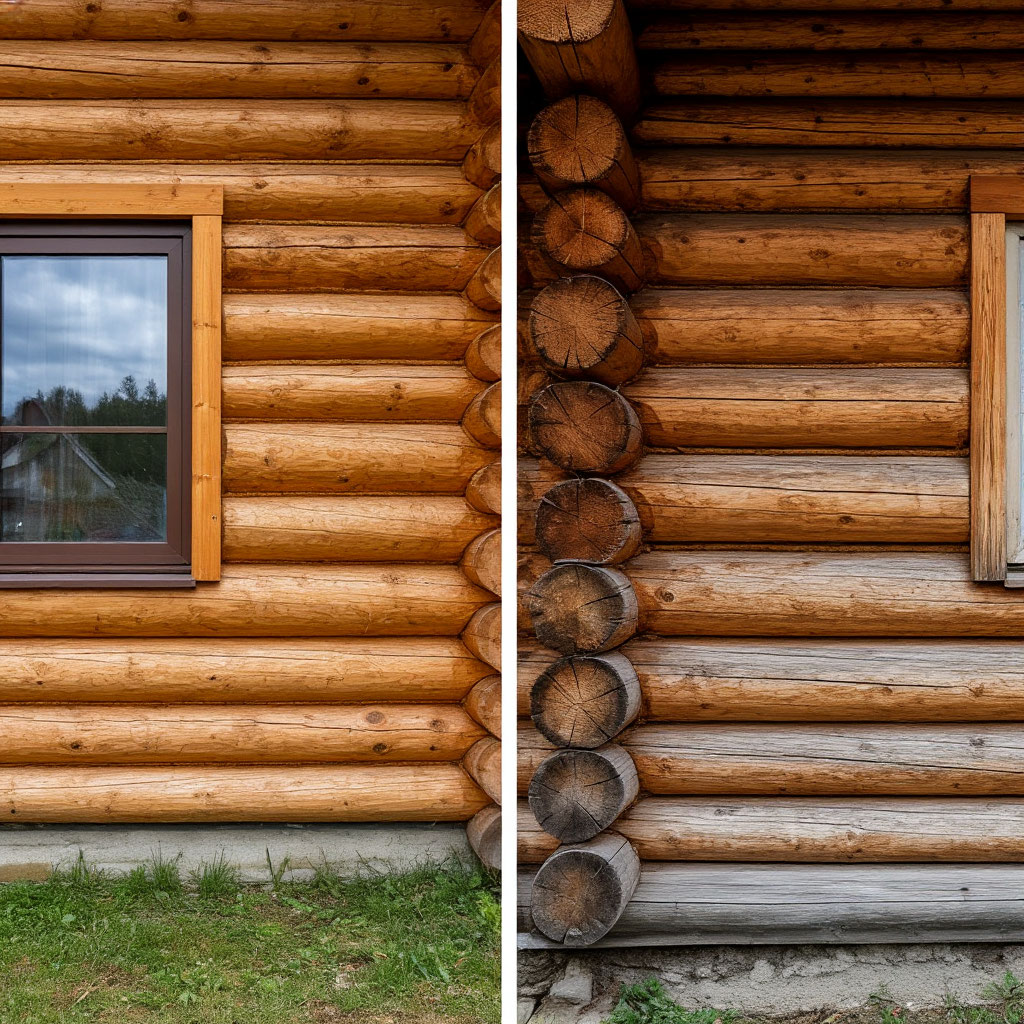 Comparison: cabin with vs without chinking