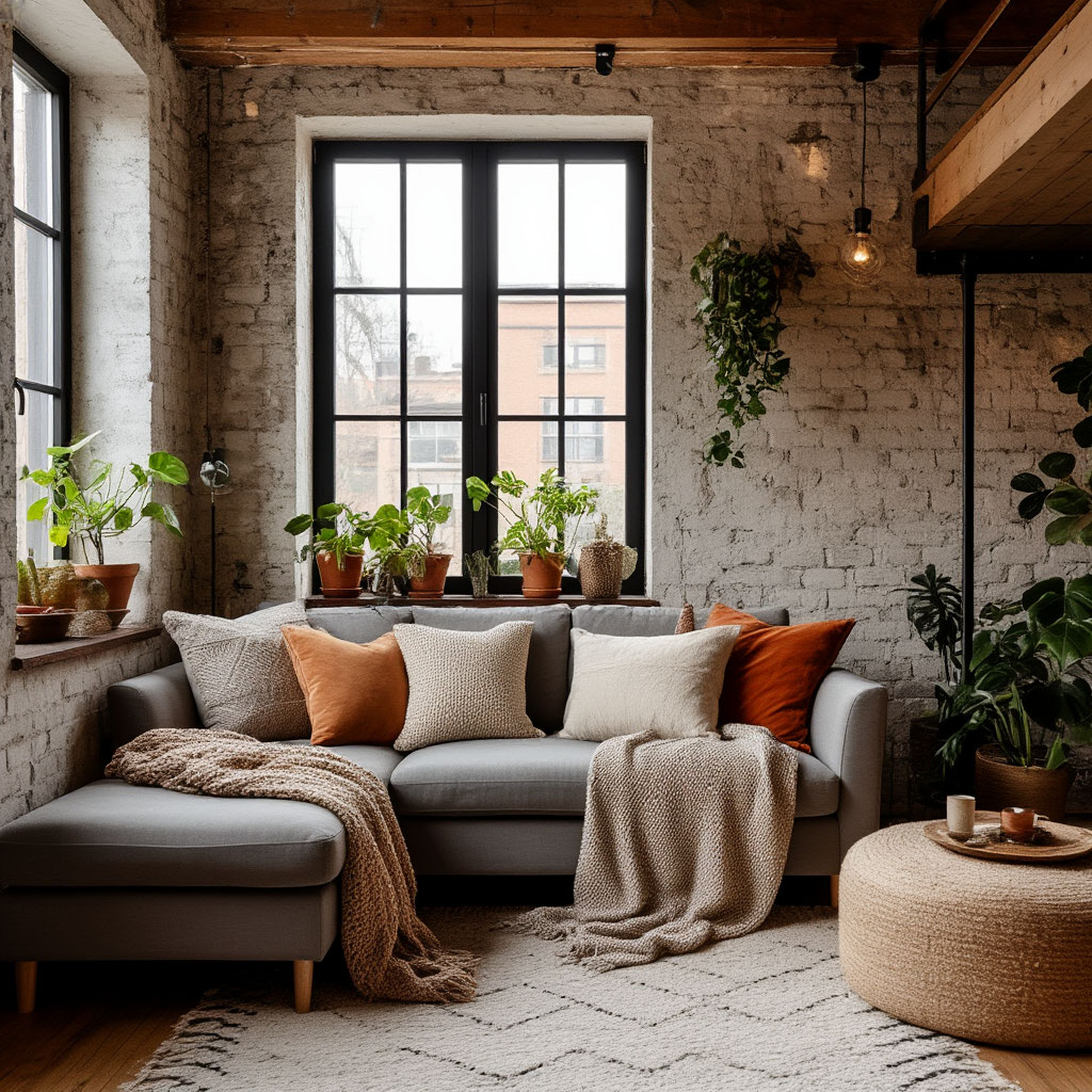 Cozy lounge area in cabin loft