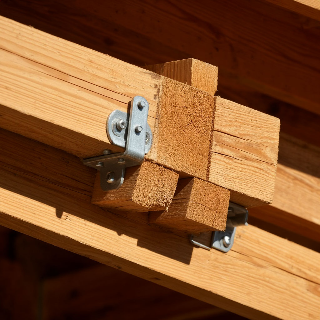 Deck joists with metal brackets
