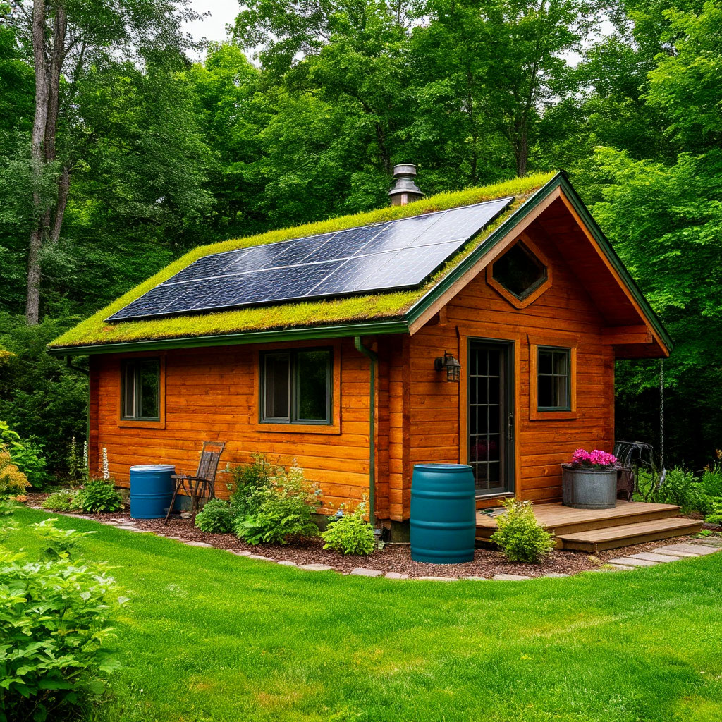 Eco-friendly small cabin with green roof