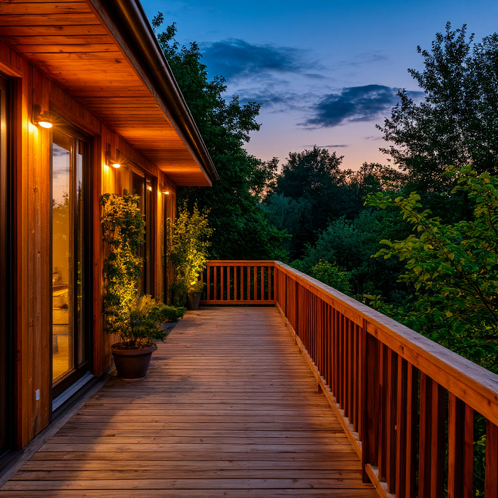 Finished deck with wooden railings