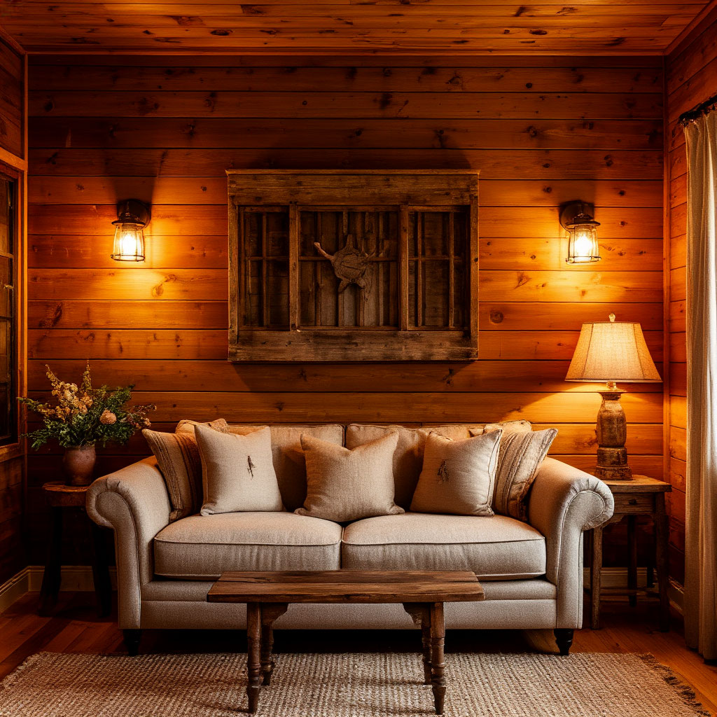 Finished shiplap wall with cozy lighting