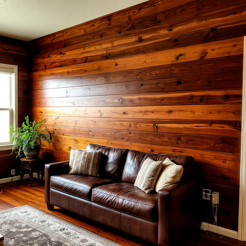 Finished stained and sealed wood wall