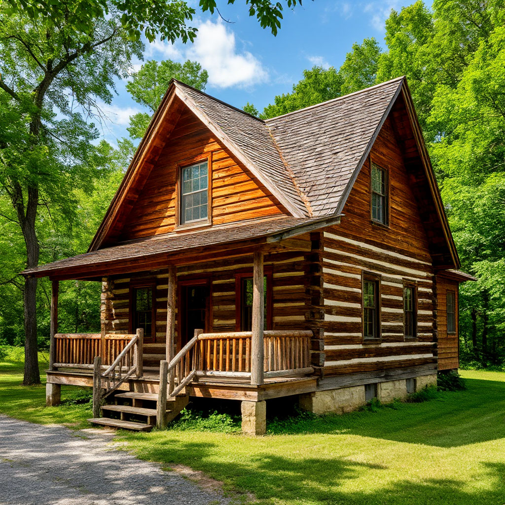Historic log cabin with preserved traditional chinking