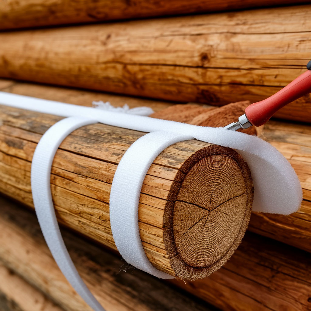 Installing backer rod in log gap