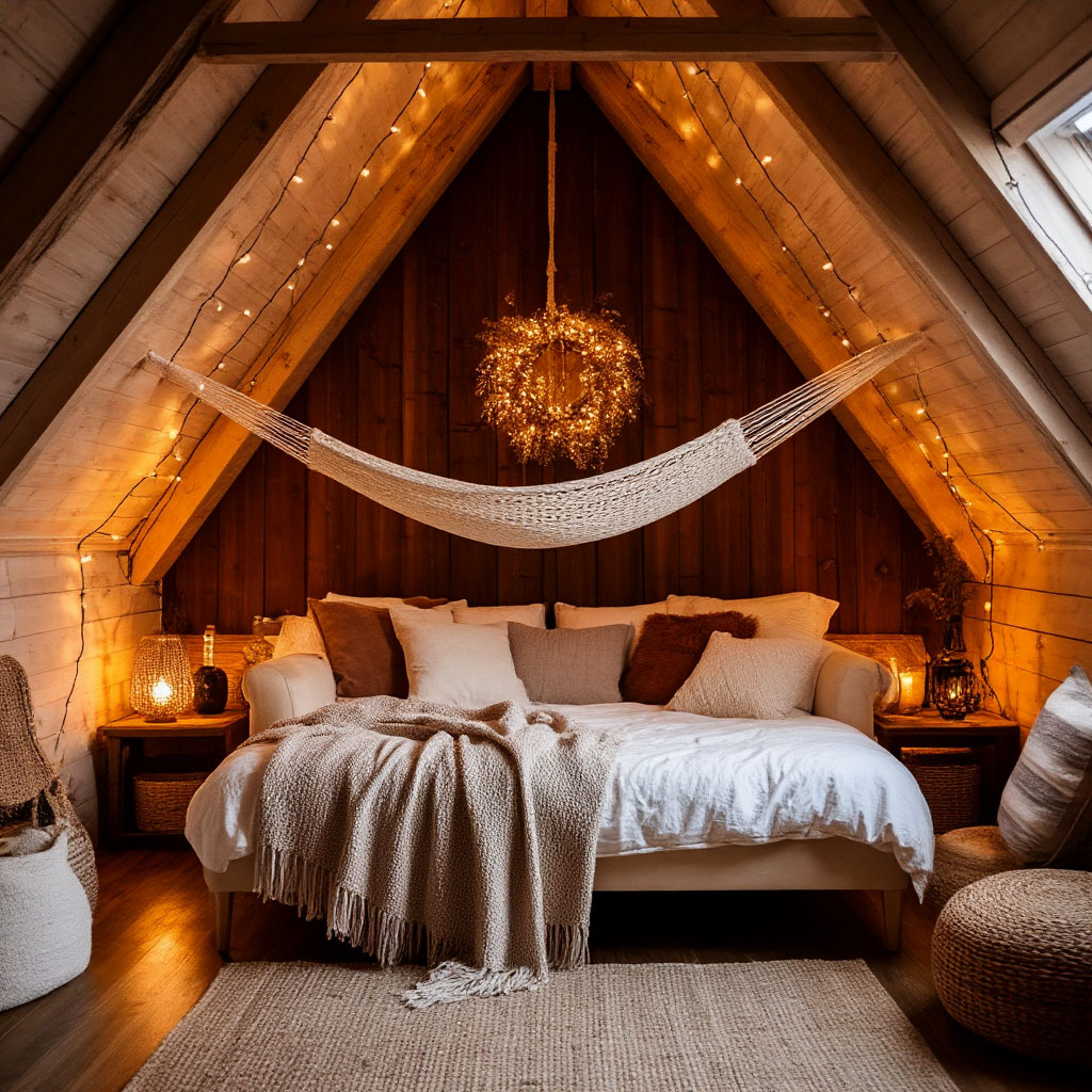 Loft bed with hammock underneath