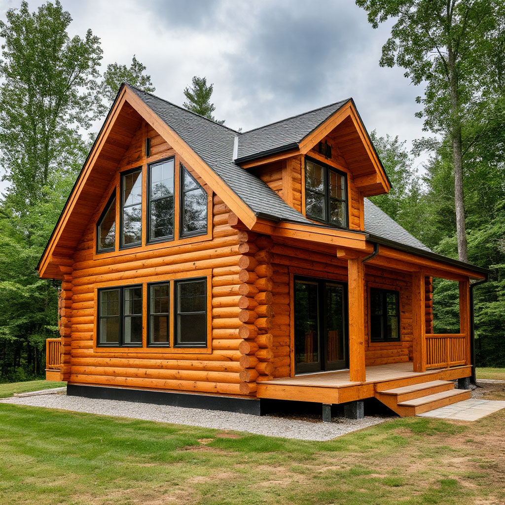 Modern log cabin with perfect synthetic chinking