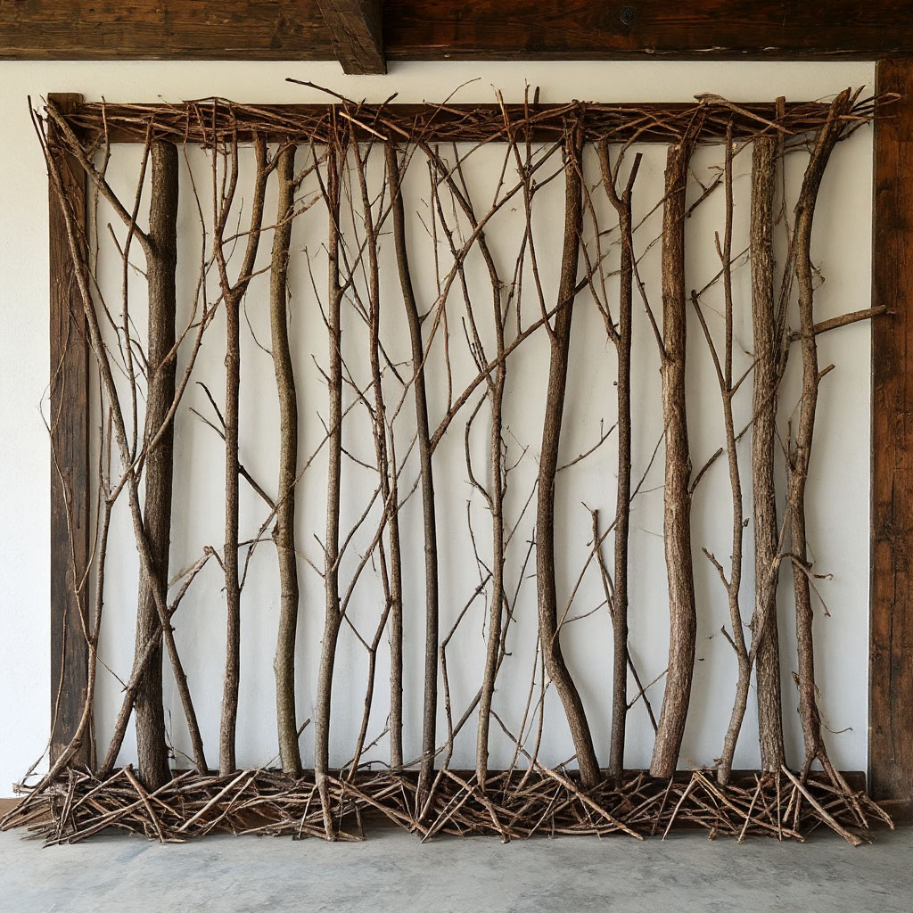 Nature-inspired wall art from branches