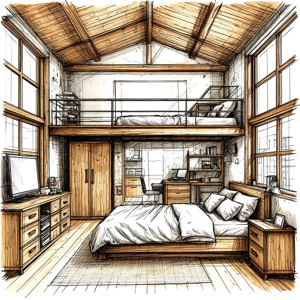 Sketch of multi-functional loft zones