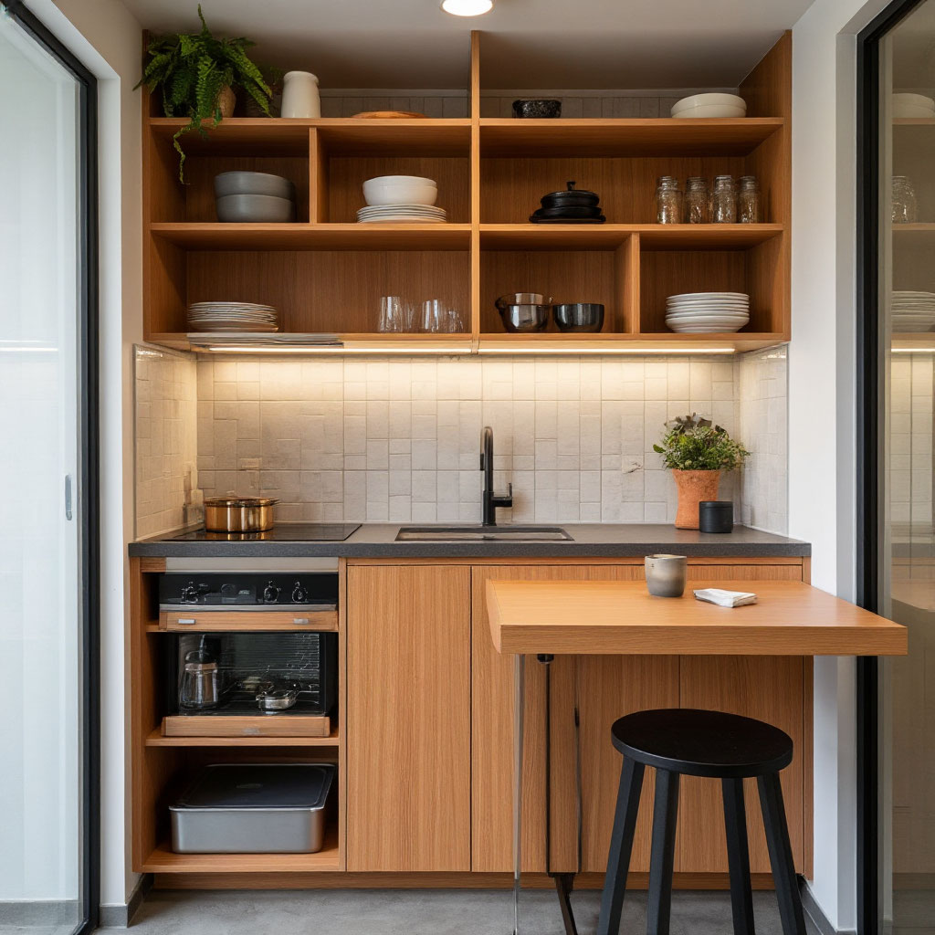 Space-saving tiny cabin kitchen"