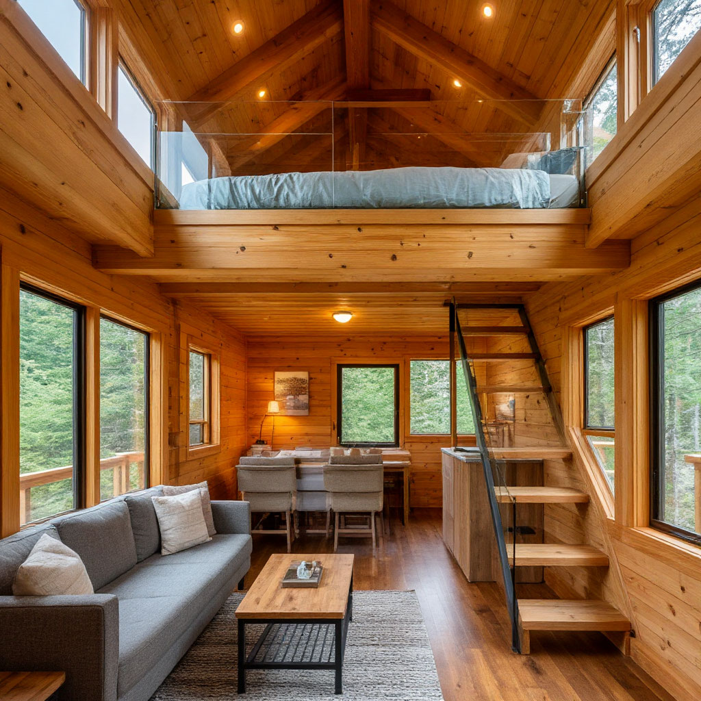 Split-level tiny cabin design