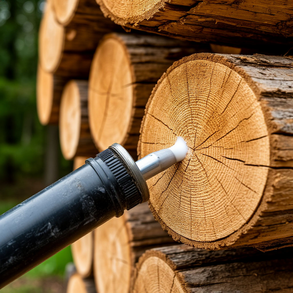 Spray foam insulation for log gaps