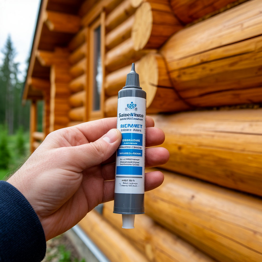Synthetic chinking tube in craftsman's hand