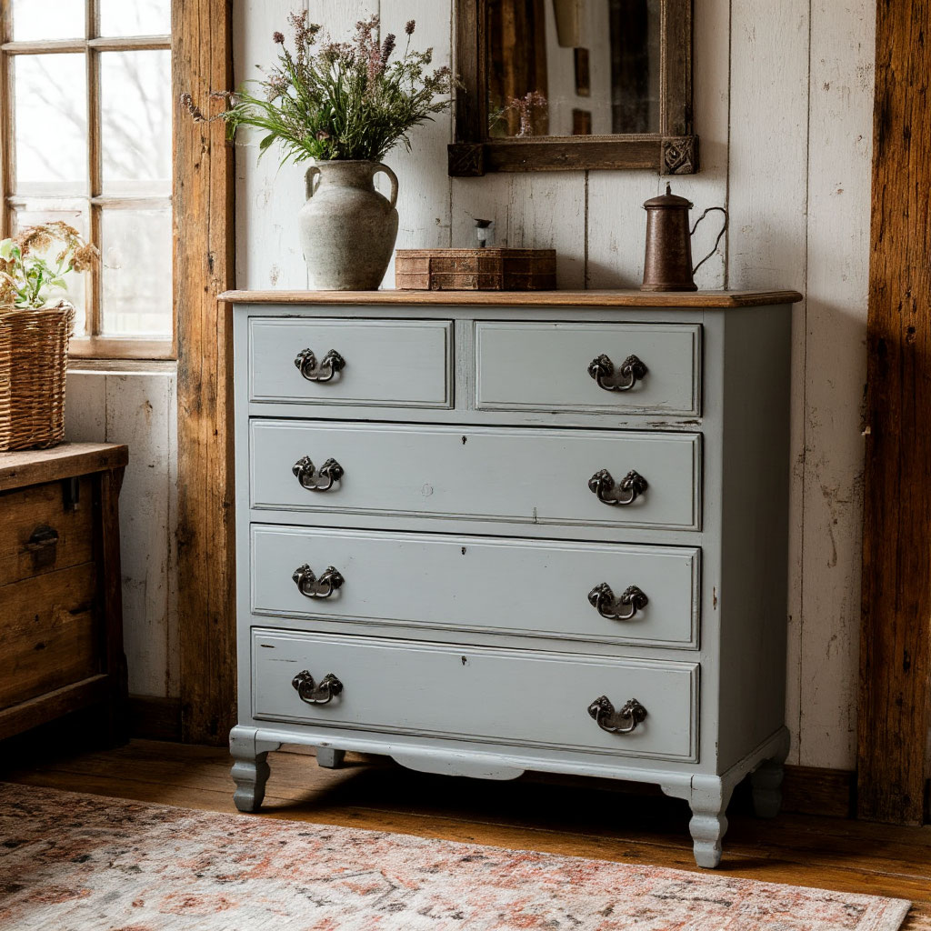 Upcycled dresser in rustic interior
