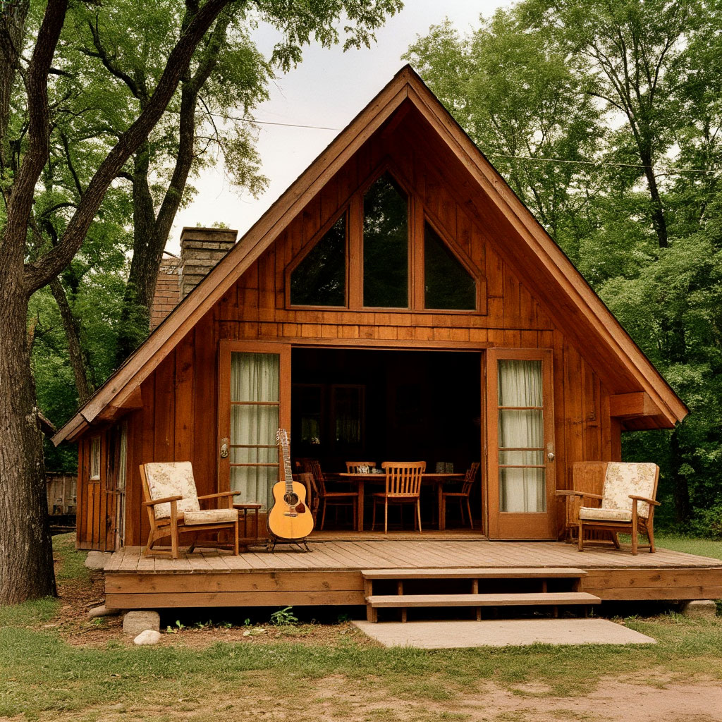 Vintage A-frame cabin lifestyle photo