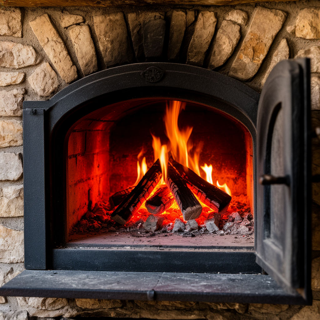 Wood stove with glowing embers