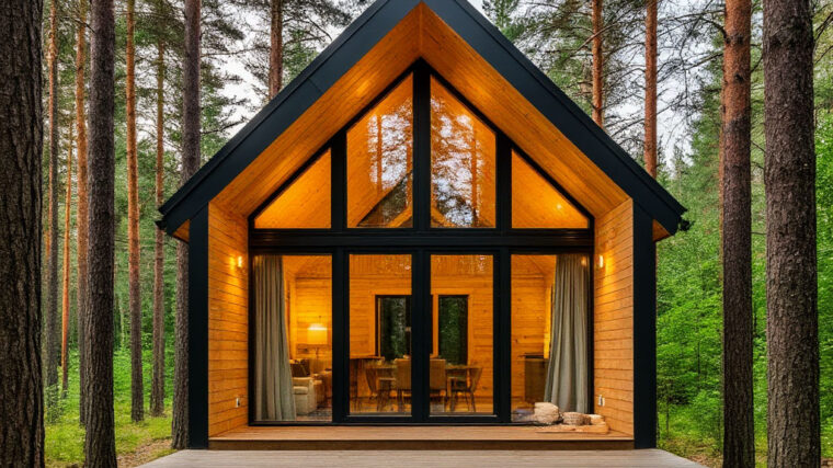 Forest cabin with sustainable design