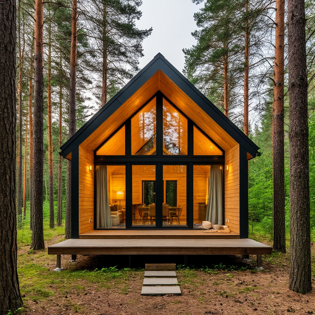 Forest cabin with sustainable design